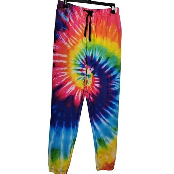 Rainbow Tie Dye Polyester Unisex Sweat Pants Beach Summer Activewear size M NWOT - Picture 12 of 12